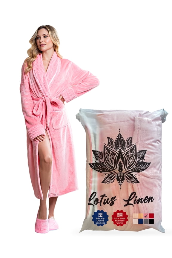 Plush Robe for Women - Long Soft Fleece Bathrobe, Pink S/M