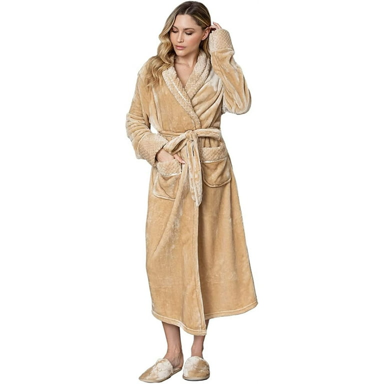 LOTUS LINEN Soft Plush Robes Luxury Fluffy Robe Long Fleece Spa