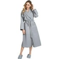 thumbnail image 1 of Lotus Linen Women’s Waffle Robe with Piping - Lightweight Cotton Spa Bathrobe, Gray XXL, 1 of 6