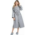 thumbnail image 1 of Lotus Linen Women’s Waffle Robe with Piping - Lightweight Cotton Spa Bathrobe, Gray Medium, 1 of 6