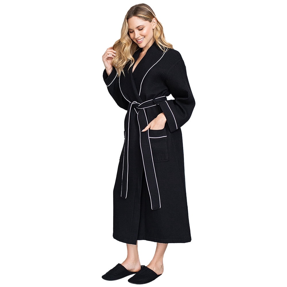 ladies black dressing gown Lotus Linen Women's Waffle Robe with Piping 1950 swing dresses