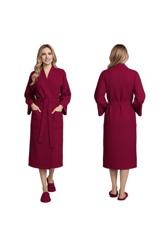 Waffle Weave Robes for Women - Quick Dry Spa Bathrobe, Wine Red XXL