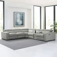 thumbnail image 1 of LOTUS Light Grey Top Grain Leather Sectional -122" with Power Recliners, Manual Headrest, and Storage Console, 1 of 9