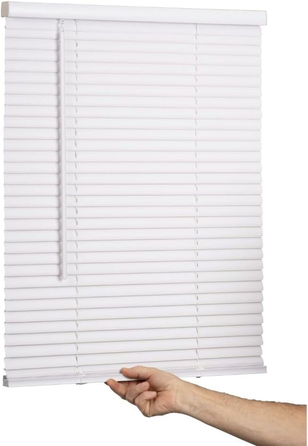 LOTUS & WINDOWARE Cordless Mini Blind, 1" Vinyl Slats, 59" Wide x 60" Long - White, Window Blinds for Home and Office, Interior Door Blinds - Light Filtering