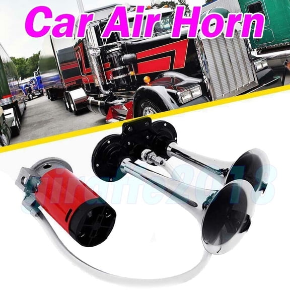 LOUD DUAL TRUMPET TRAIN AIR HORN SYSTEM KIT CAR/TRUCK 12V CHROME COLOR US