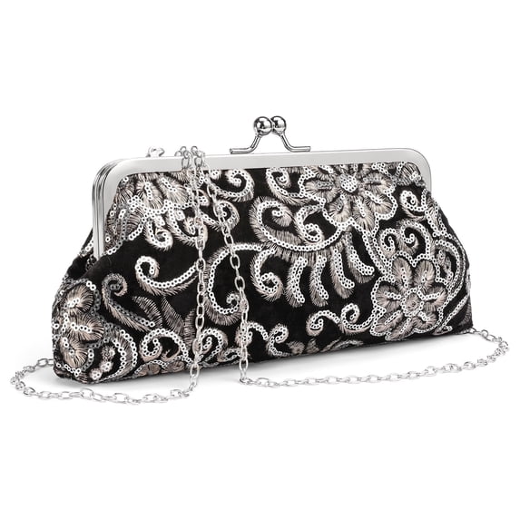 LOUEBICA Clutch Purse for Women Floral Embroidery Sequin Evening Bags Elegant Kiss Lock Wedding Party Cocktail