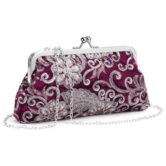LOUEBICA Clutch Purse for Women Floral Embroidery Sequin Evening Bags Elegant Kiss Lock Wedding Party Cocktail