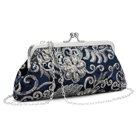 LOUEBICA Clutch Purse for Women Floral Embroidery Sequin Evening Bags Elegant Kiss Lock Wedding Party Cocktail