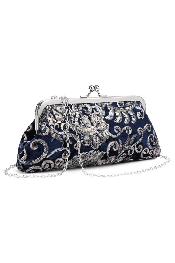 Clutch Purse for Women Floral Embroidery Sequin Evening Bags Elegant Kiss Lock Wedding Party Cocktail
