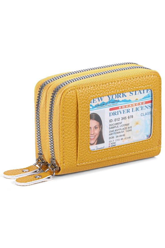 Credit Card Holder Wallet RFID Blocking Leather Small Wallet for Women Double Zipper Wallet with ID Window