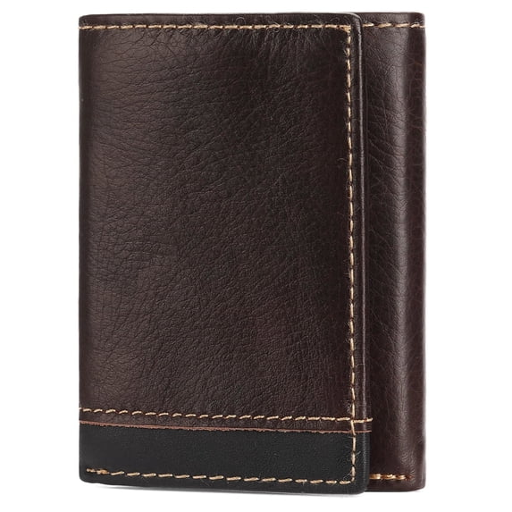 LOUEBICA Men's Genuine Leather Wallet Trifold Wallet RFID Blocking Minimalist Wallets for Men with ID Window