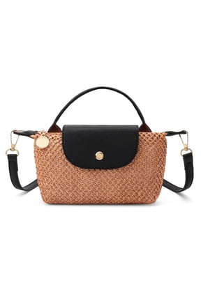 Mini Straw Braided Handbag for Women Vegan Leather Lightweight Crossbody Bag Fashion Handle Beach Shoulder Purse