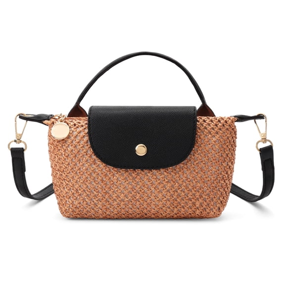 LOUEBICA Mini Straw Braided Handbag for Women Vegan Leather Lightweight Crossbody Bag Fashion Handle Beach Shoulder Purse