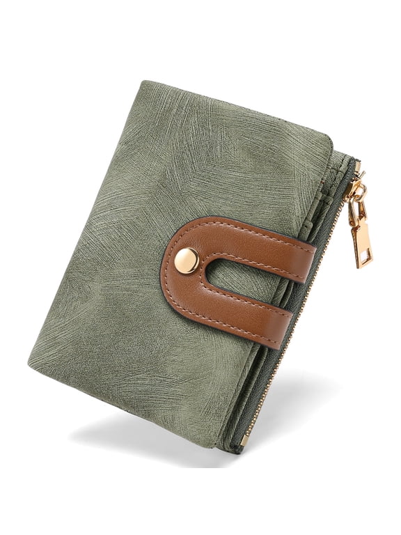 Small Wallets for Women Leather Bifold RFID Blocking Card Holder Compact Wallet Women with Zipper Coin Pocket