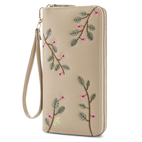 LOUEBICA Wallet Women Clutch Leather Wristlet Wallet Fashion Embossed RFID Blocking Credit Card Holder with Strap