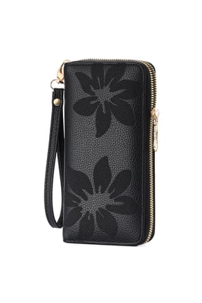 Wallet Women Leather RFID Blocking Wristlet wallets Ladies Clutch with Floral Pattern for Phone and Card