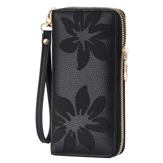 LOUEBICA Wallet Women Leather RFID Blocking Wristlet wallets Ladies Clutch with Floral Pattern for Phone and Card