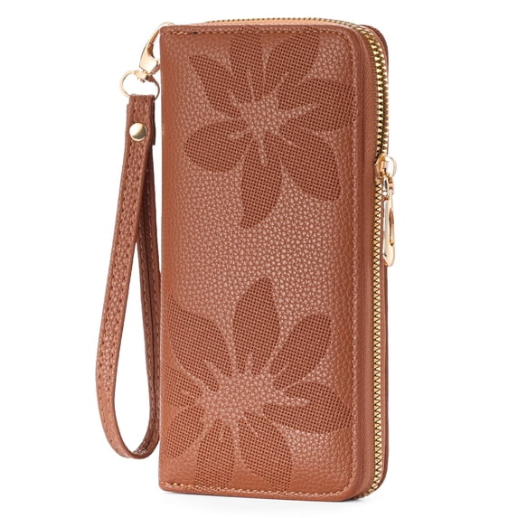 LOUEBICA Wallet Women Leather RFID Blocking Wristlet wallets Ladies Clutch with Floral Pattern for Phone and Card