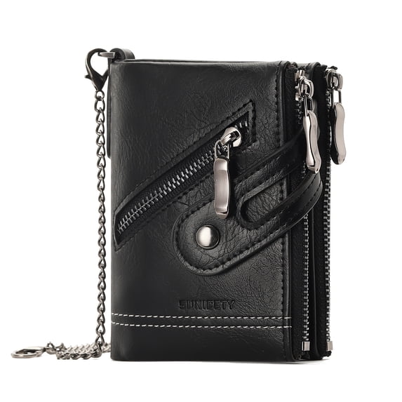 LOUEBICA Wallet for Men Large Capacity RFID Blocking Leather Bifold Wallet with Double Zipper Pockets and Front Zipper Pocket