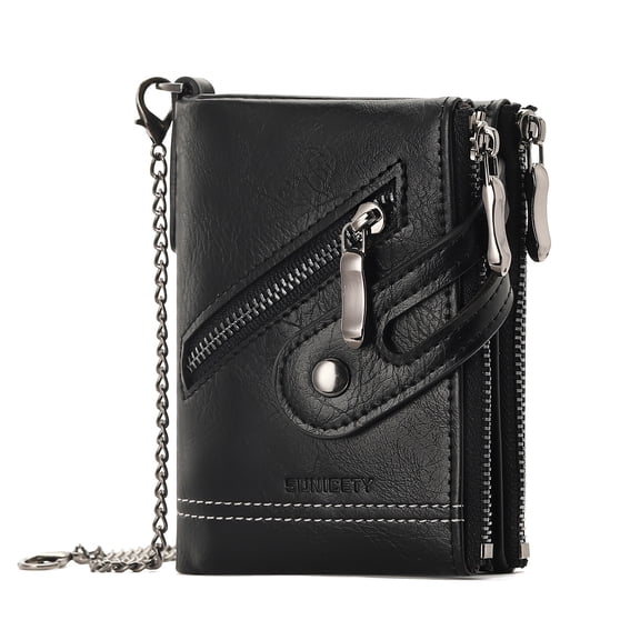 LOUEBICA Wallet for Men Large Capacity RFID Blocking Leather Bifold Wallet with Double Zipper Pockets and Front Zipper Pocket