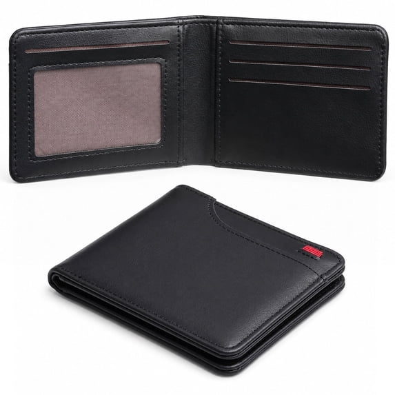 LOUEBICA Men's Bifold PU Leather Wallet RFID Blocking Wallet Minimalist Front Pocket Wallet for Men