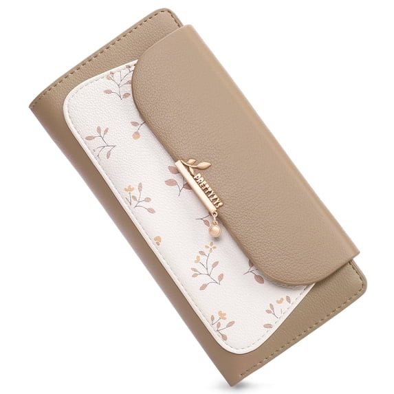 LOUEBICA Womens Wallet Vegan Leather Long Ladies Wallets RFID Blocking Bifold Card Holder with Floral Pattern Zipper Pocket