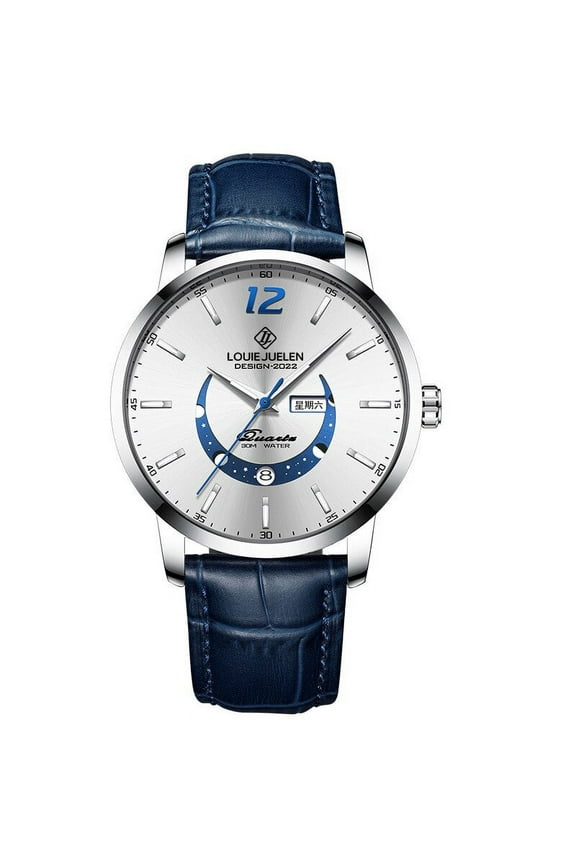 New Master Moon Phase Luminous Waterproof Brand Wrist Watch Men's Fashion Genuine Leather Strap Quartz Watch