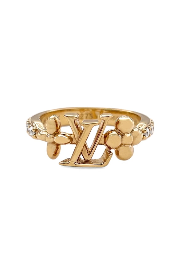 Pre-Owned LOUIS VUITTON LV Iconic Ring - Monogram M1461X Metal Rhinestone XS Gold Women's