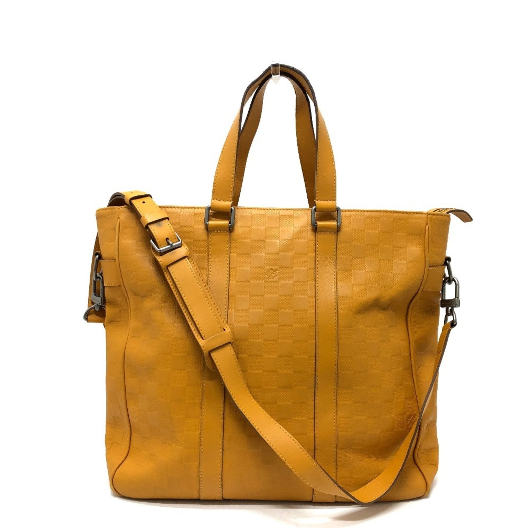Pre-Owned LOUIS VUITTON N41228 Damier Infini Tadao Bag Tote Leather Men's Solar Yellow (Good)