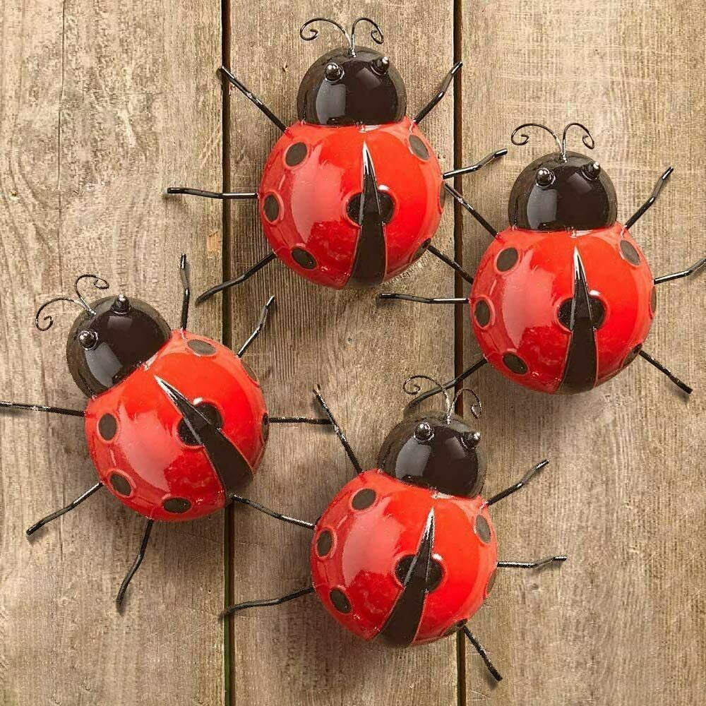LOUIST Metal Ladybugs Garden Wall Art Decor 4pcs Cute Handmade Ladybugs