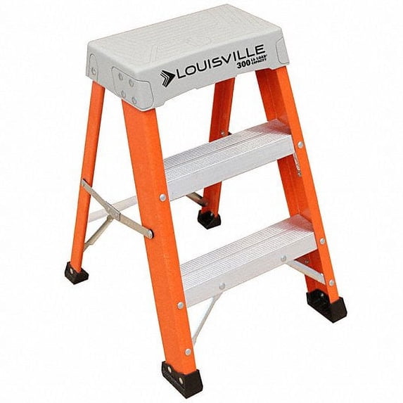 LOUISVILLE 2 Steps, Fiberglass Step Stool, 300 lb. Load Capacity, Orange/Silver
