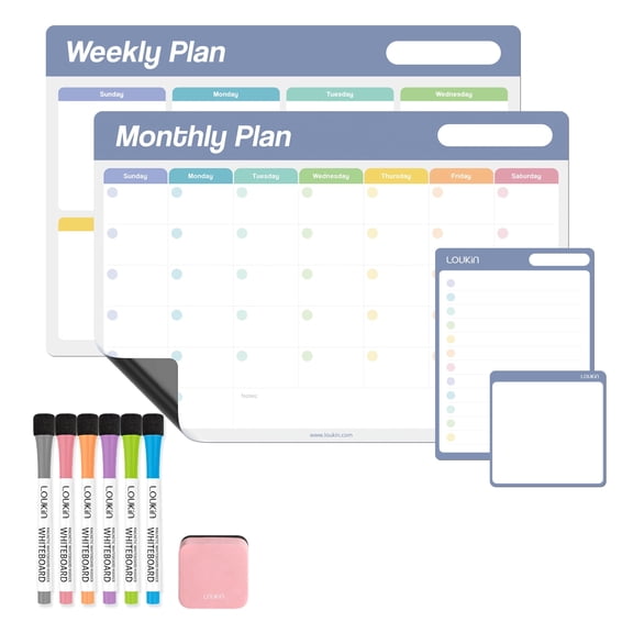 Loukin Dry Erase Calendar 4 Pack (Monthly + Weekly + Checklist + Mini Note)