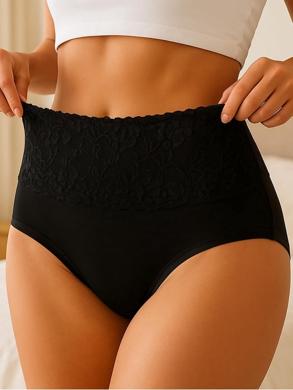 Women's Underwear Cotton Panties, High Waist Tummy Control Panties, Soft Lace Breathable Ladies Briefs