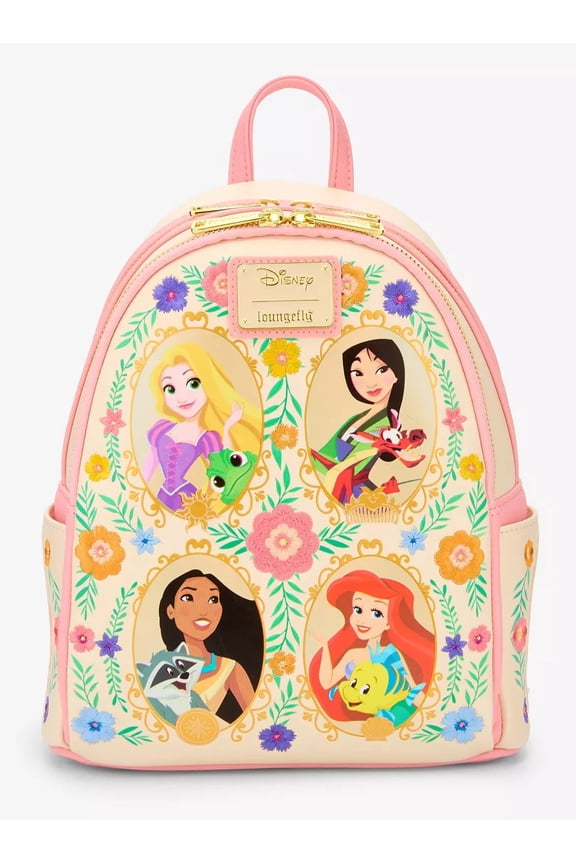 LOUNGEFLY BACKPACK PRINCESSES 4 ON FRONT MORE AROUND THE BAG NWT