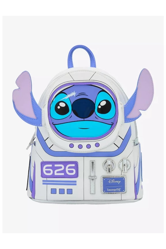 LOUNGEFLY Stitch Astronaut Faux Leather Backpack, Adjustable Straps, 2 Pockets NWT
