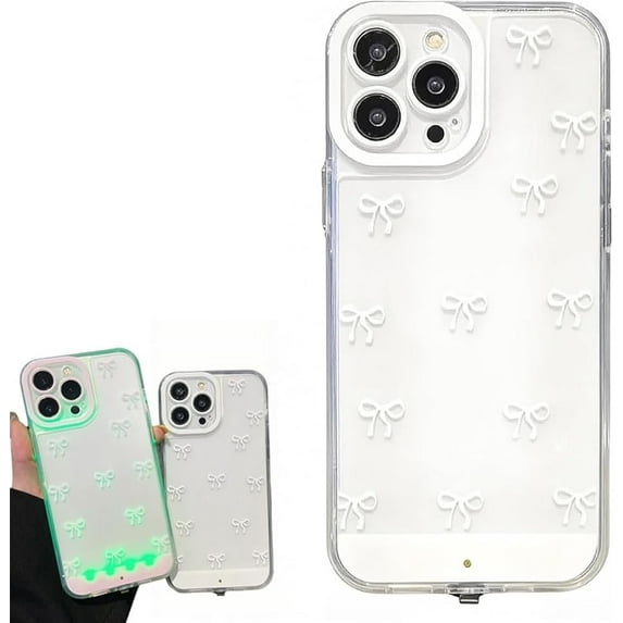 LOUQIBINE Vibrant LED Bowknot Phone Case for iPhone 16 15 14 13 12 11 Pro Max, Slim Clear Glow Light Up Phone Cover with Color Changing Lights, TPU Protection