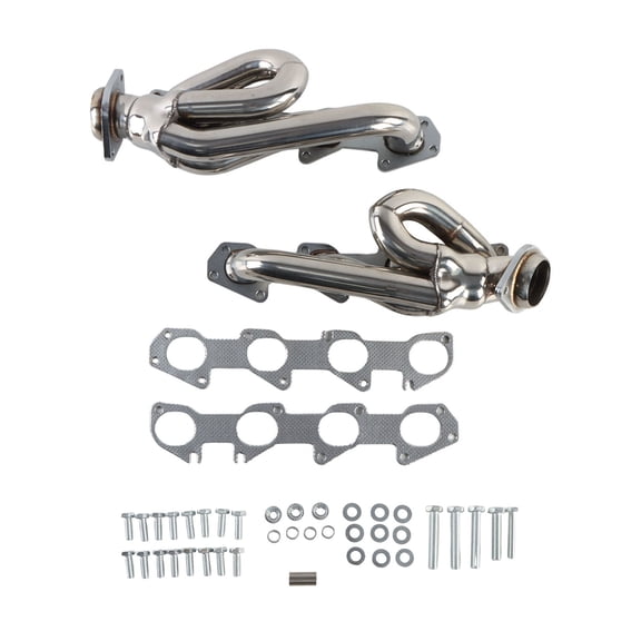 LOUVEROLA 1Set Exhaust Short Header for 2009-2018 Hemi 5.7L Dodge Ram 1500 2WD Mani fold, Silver Polished