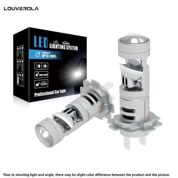 LOUVEROLA 2 Pack H7 LED Mini Projector Lens Headlight Bulbs, New Generation 80W 16000 Lumen Super Brighter Led Lights with Fan, Halogen Replace Low Beam, 6500K White, Head Fog Light, Plug and Play