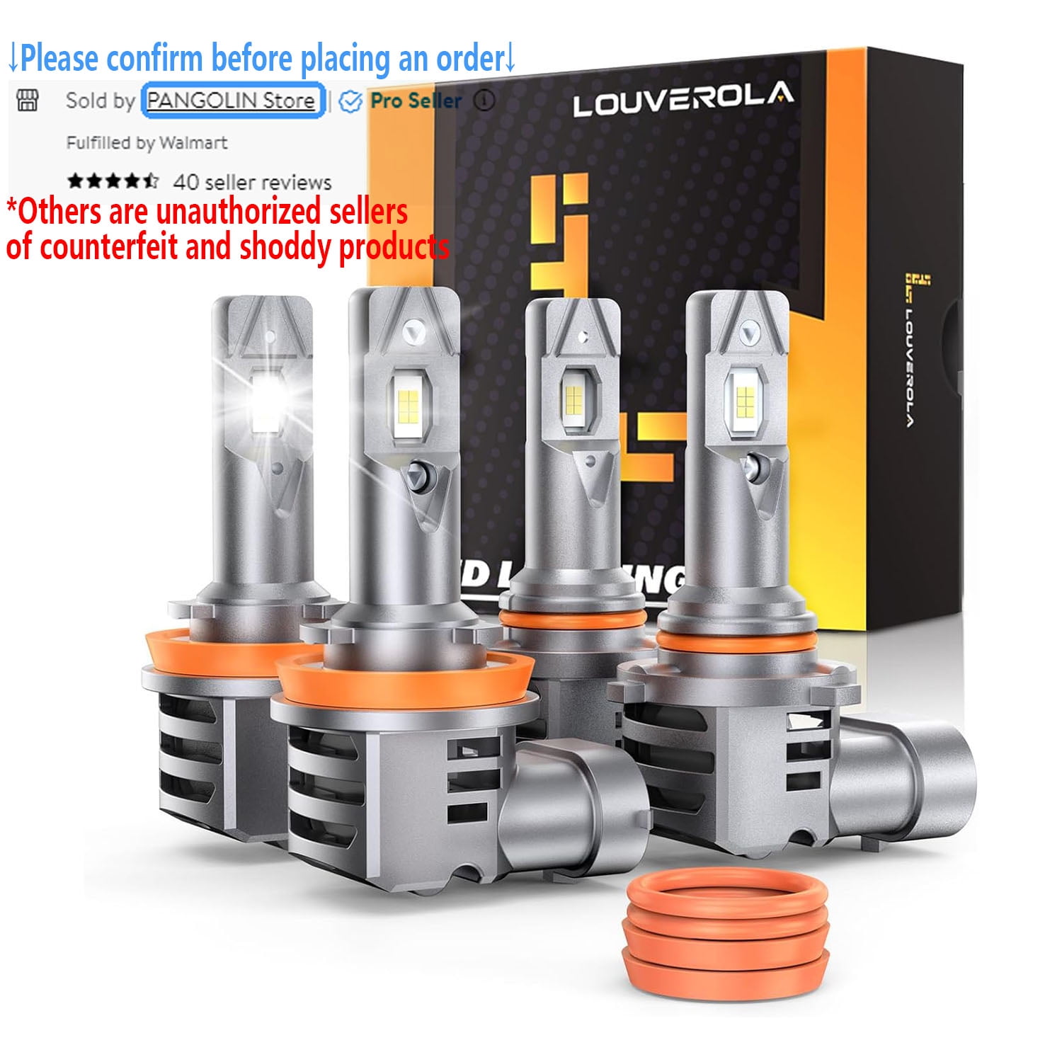 LOUVEROLA H11 9005 LED Headlight Bulbs Set, 1:1 Size H11/H9/H8 9005/HB3 600% Brighter LED Fog Lights, 6500K Cool White Halogen Replacement, 50000Hrs Lifespan, Plug and Play, Pack of 4