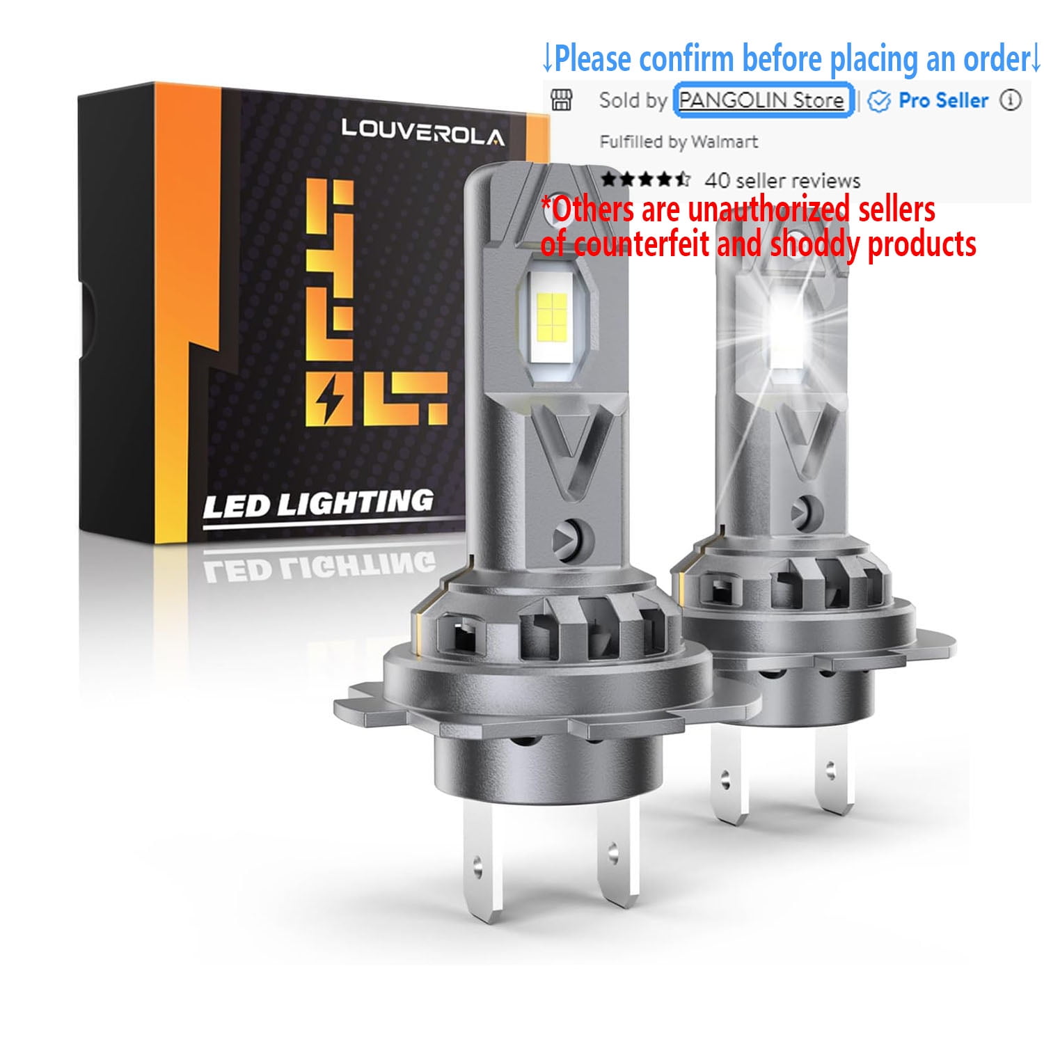 Walmart exclusive discounts  LOUVEROLA H7/H18 LED Headlight Bulbs, 24000LM, IP65 Waterproof, 6500K, Pack of 2