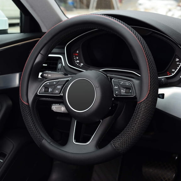LOUVEROLA Universal Car Steering Wheel Cover, Ice Silk Black, Reticulated Striped Cover