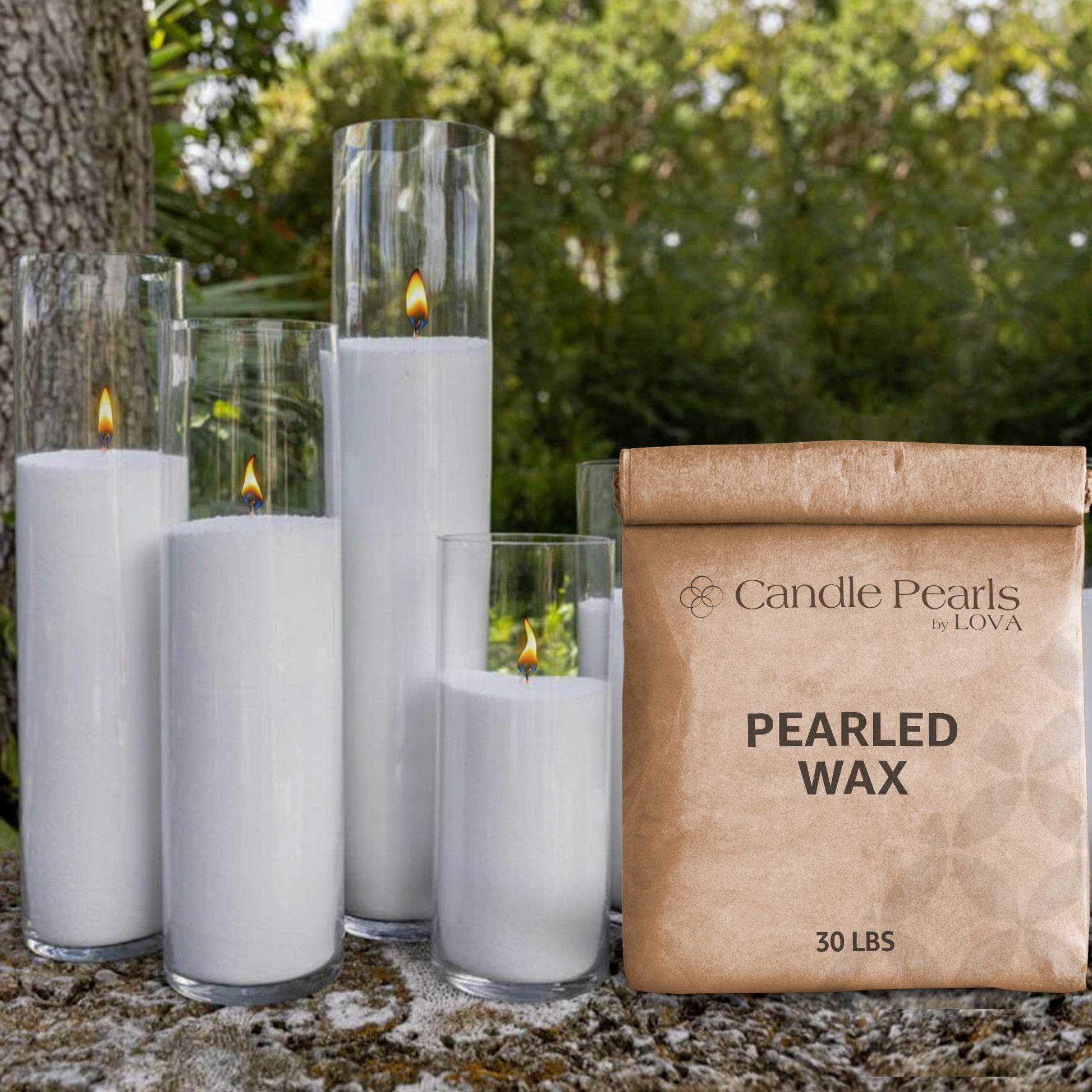 LOVA Pearled Wax Granulated for Candle Making,  White - 30 LBS + 150 wicks