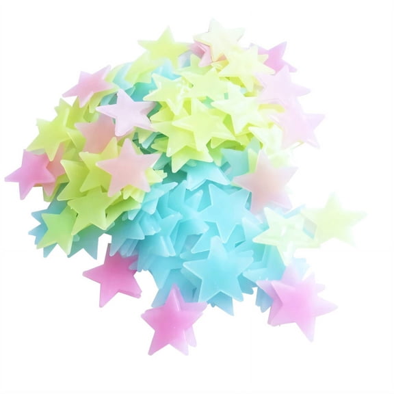 LOVARIA 100Pcs Glow In The Dark Stars for Ceiling,Fluorescent Wall Stickers Wall Stickers Decor,Eco-Friendly Plastic Materials Ceiling Decor,Colored,Style 1