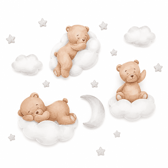 LOVARIA 2026 New Cute Bear Sleeping on the Moon Cloud Wall Decals,Baby Nursery Wall Stickers,Removable Star Diy Wall Sticker Nursery Decor,Vinyl Mural Decor Art for Kids Baby Nursery Room
