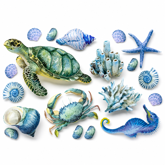 LOVARIA 2026 New Under the Sea Wall Decals Art Ocean Beach Wall Sticker Sea Turtle Wall Stickers Ocean Grass Seaweed Decal Vinyl Wall Sticker Sea Crab Conch Starfish Seashell Removable Sticker