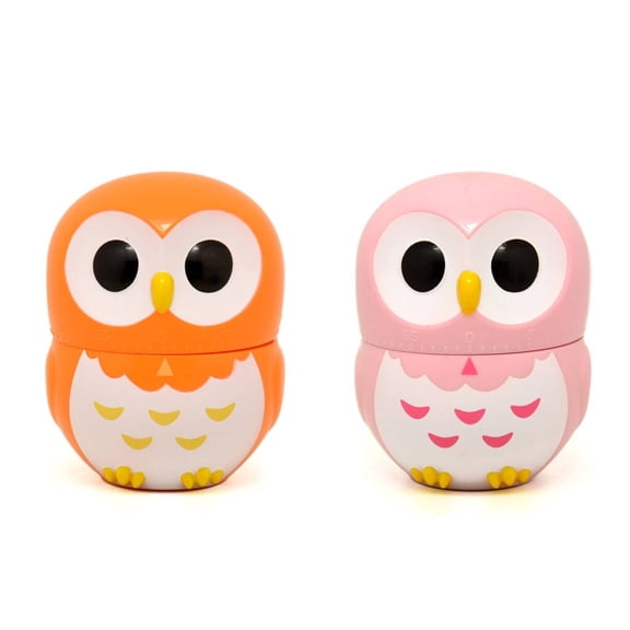 LOVARIA 2Pcs Timer,Cute Owl Design Kitchen Timer,Strong Magnetic Base Shot Timer,Orange & Pink