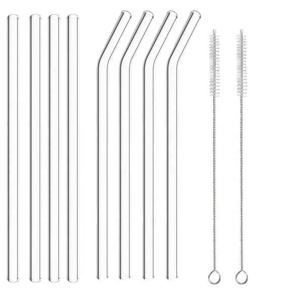 LOVARIA Glass Straws,Ergonomically Designed Curved Glass Straws,Shatter-Resistant Crystal Clear Drinking Straws,Reusable Straw for Eco-Friendly Lifestyle