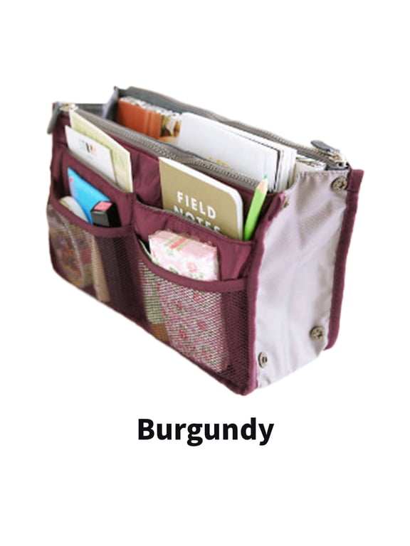 Purse Organizer Insert,Exquisite Zipper Purse Insert Organizer,Nylon Snap Handbag Organizer,Burgundy