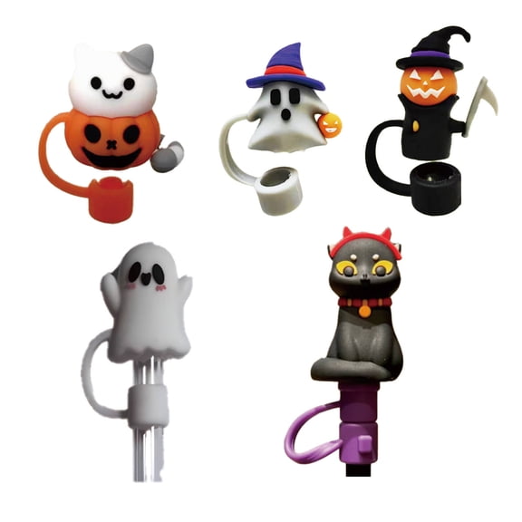 LOVARIA Straw Toppers,Halloween-Inspired Straw Covers,Reusable Silicone Straw Covers,Fun & Eco-Friendly Straw Caps for 10mm Straws