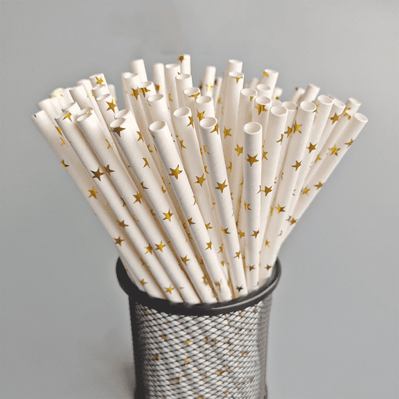 LOVARIA Straws,Stylish Colorful Straws Disposable,Eco-Conscious Biodegradable Plastic Straws,Elegant Safe Gold Foil Straws Drinking Plastic for Parties